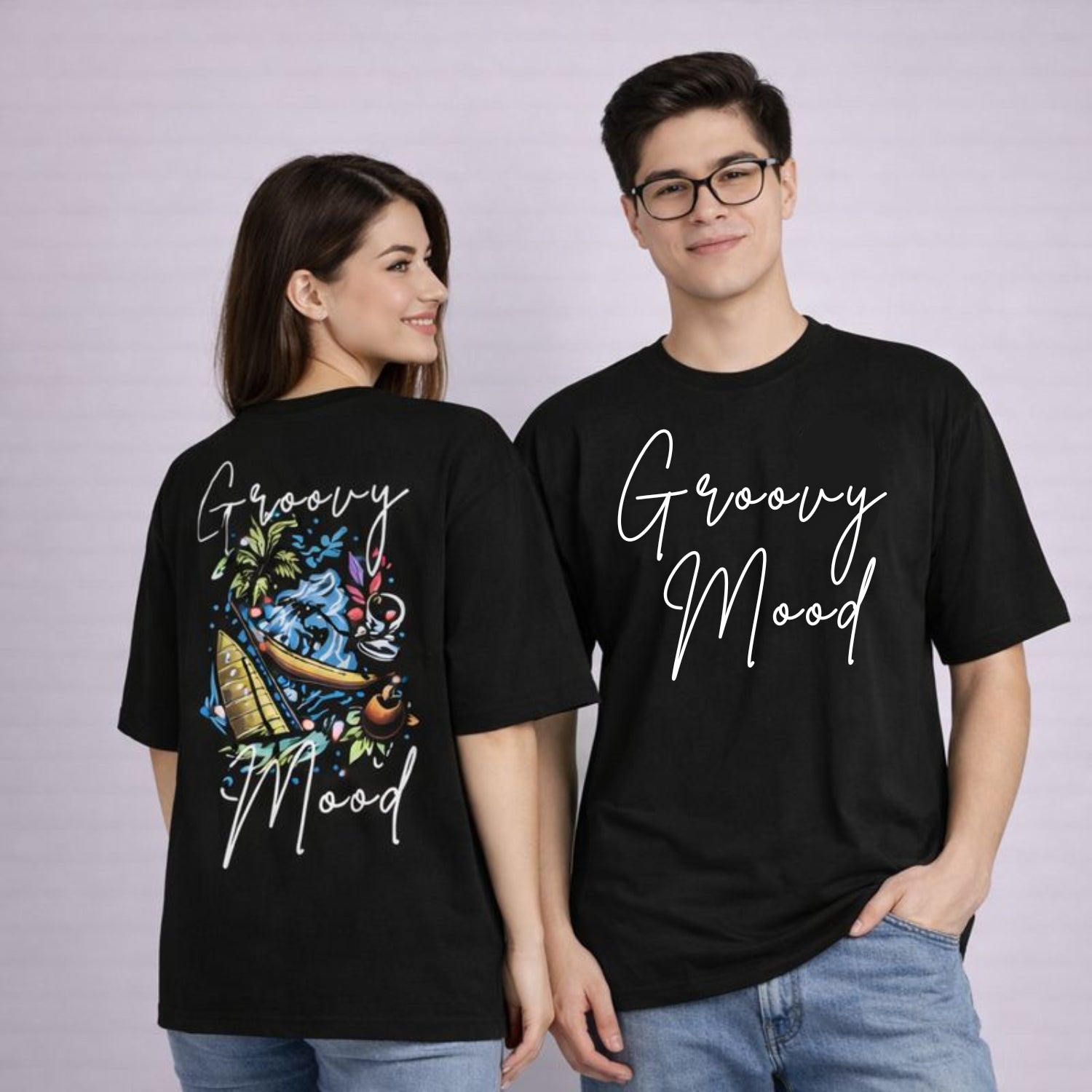 MOC - Unisex Groovy Mood Oversized Graphic T - Shirt